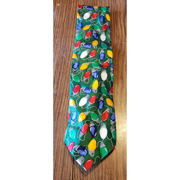Classic Luxury Bowen Brothers Necktie Silk Green Christmas Tree Lightbulbs Tie - Picture 1 of 6